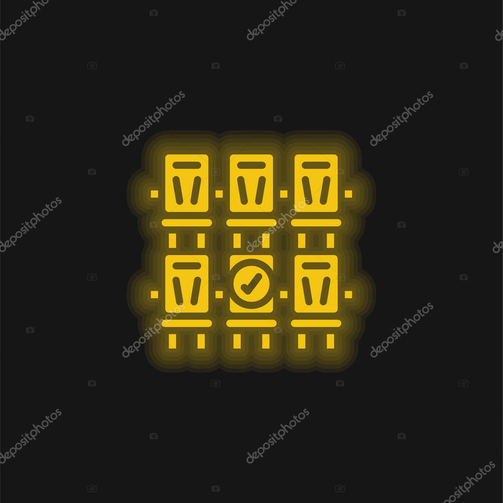 Booking yellow glowing neon icon