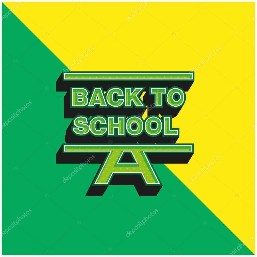 Back To School Green and yellow modern 3d vector icon logo