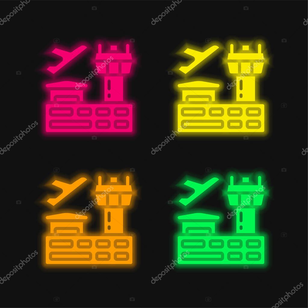 Airport four color glowing neon vector icon