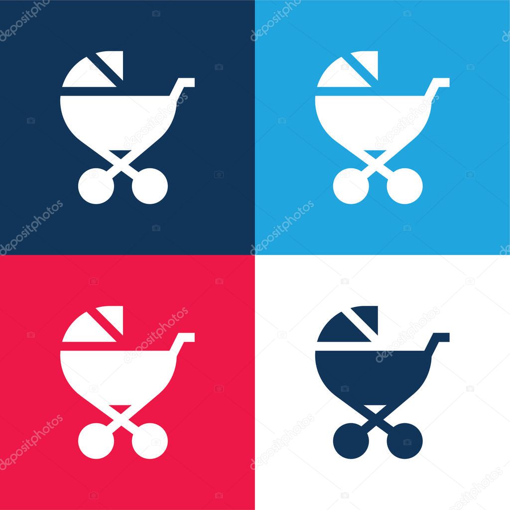Baby Stroller blue and red four color minimal icon set