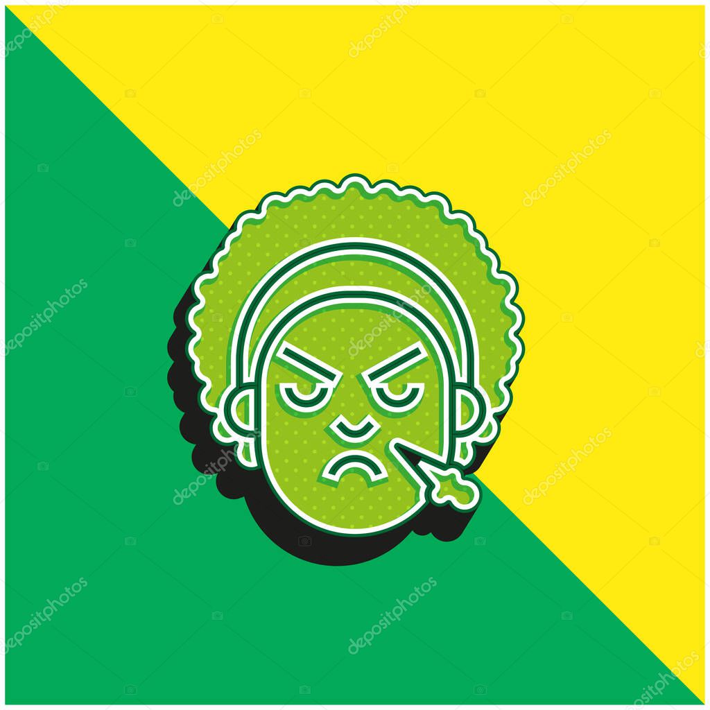 Angry Face Green and yellow modern 3d vector icon logo