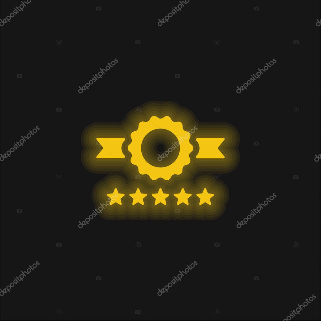 Badge yellow glowing neon icon