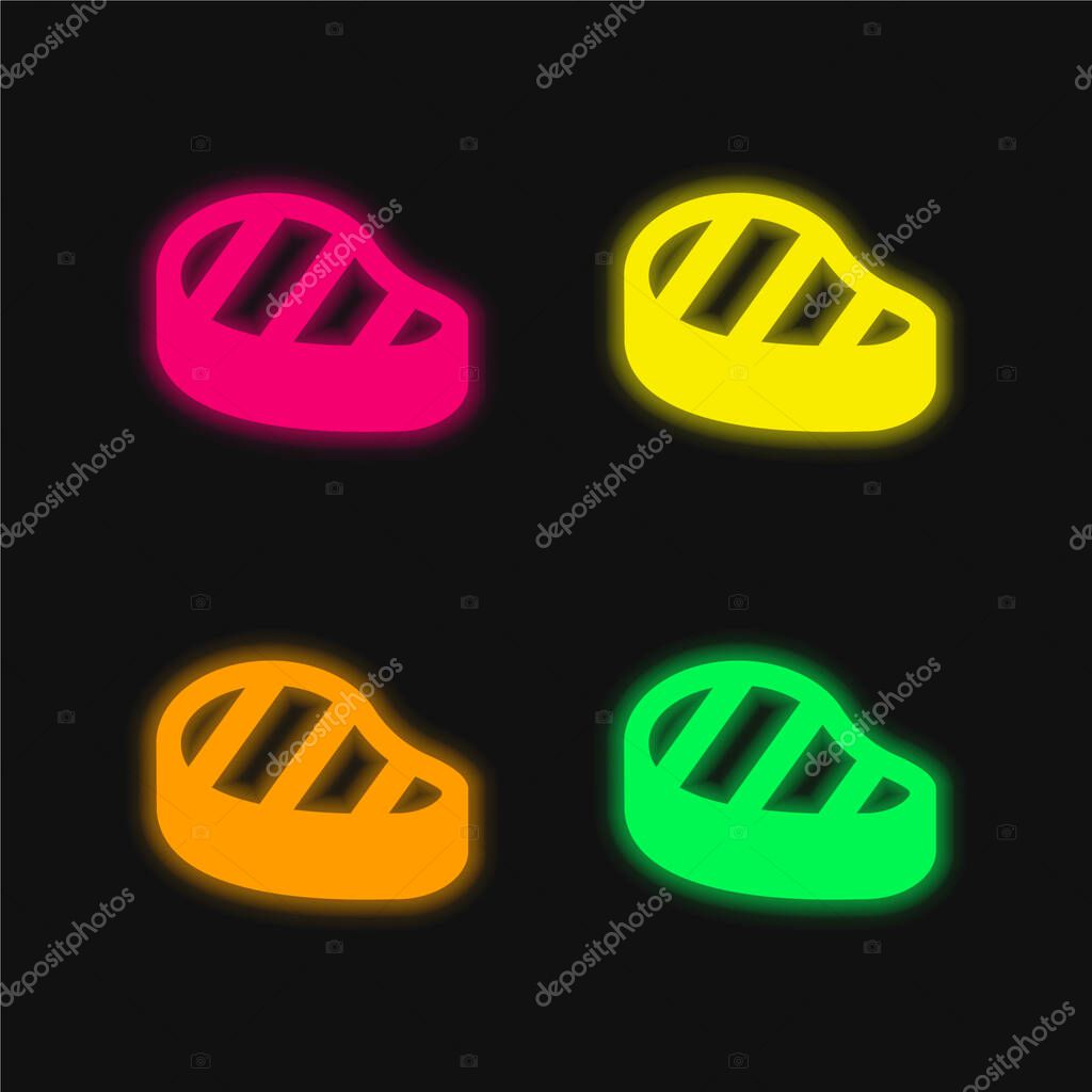 Beef Steak four color glowing neon vector icon