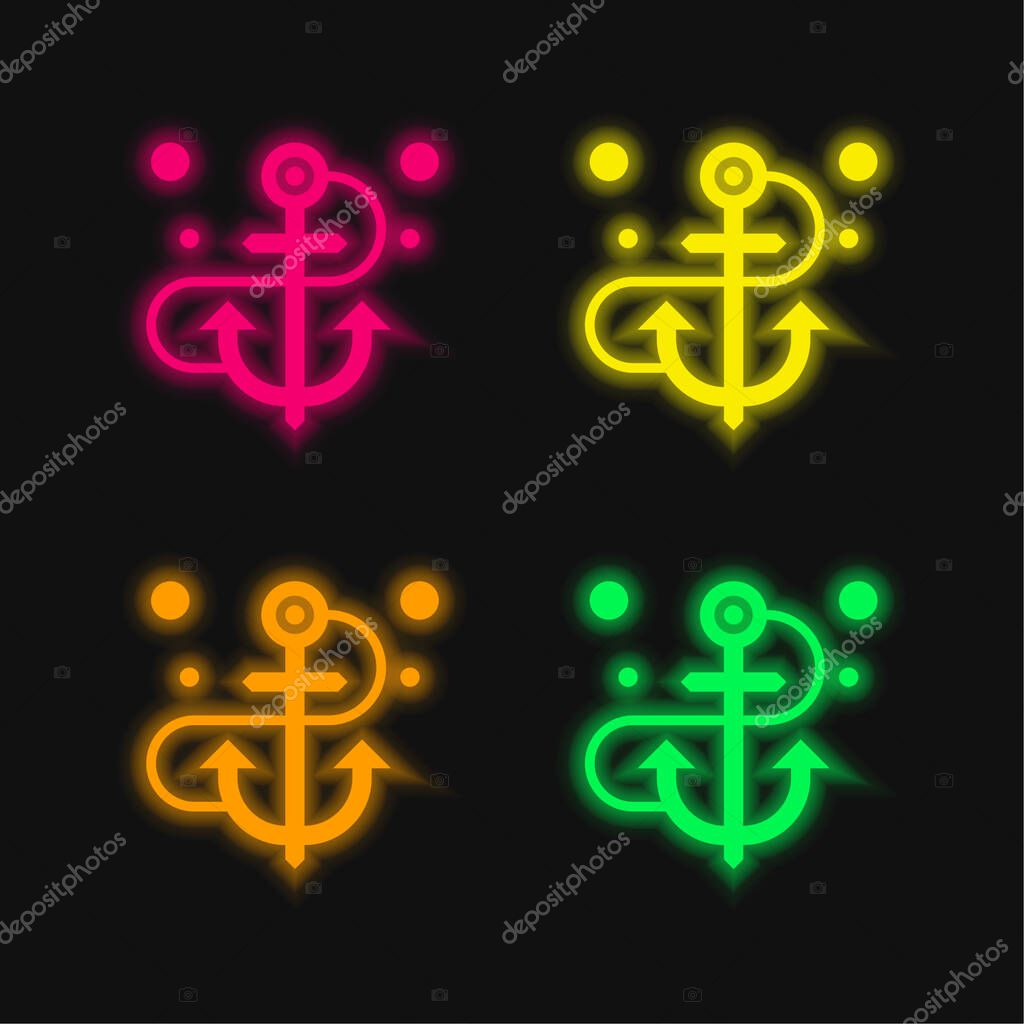 Ancoraggio quattro colori incandescente icona vettoriale al neon