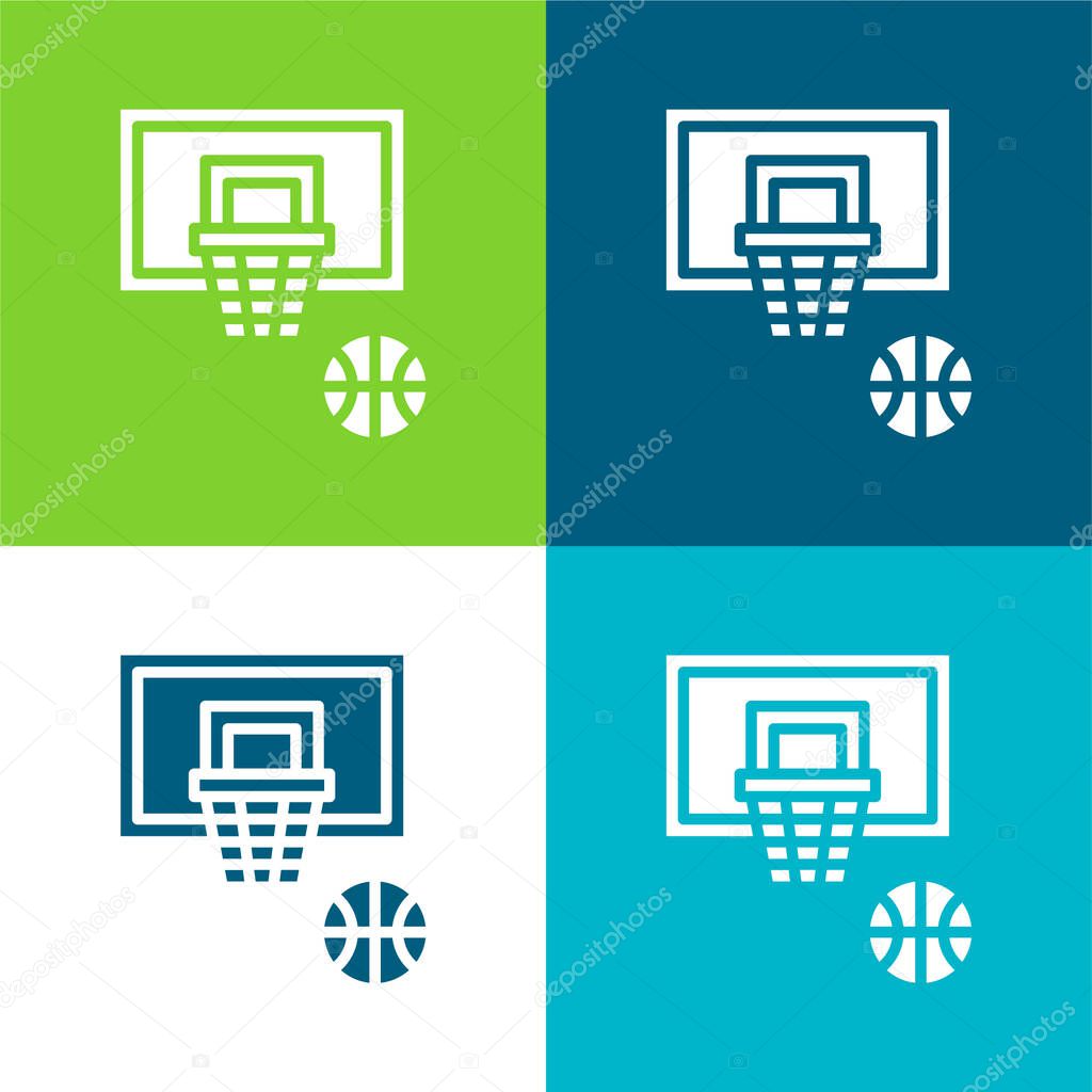 Basketball Flat four color minimal icon set