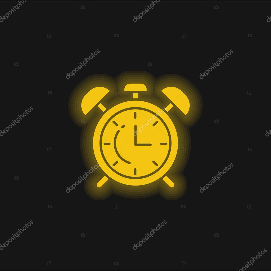 Alarm Clock yellow glowing neon icon