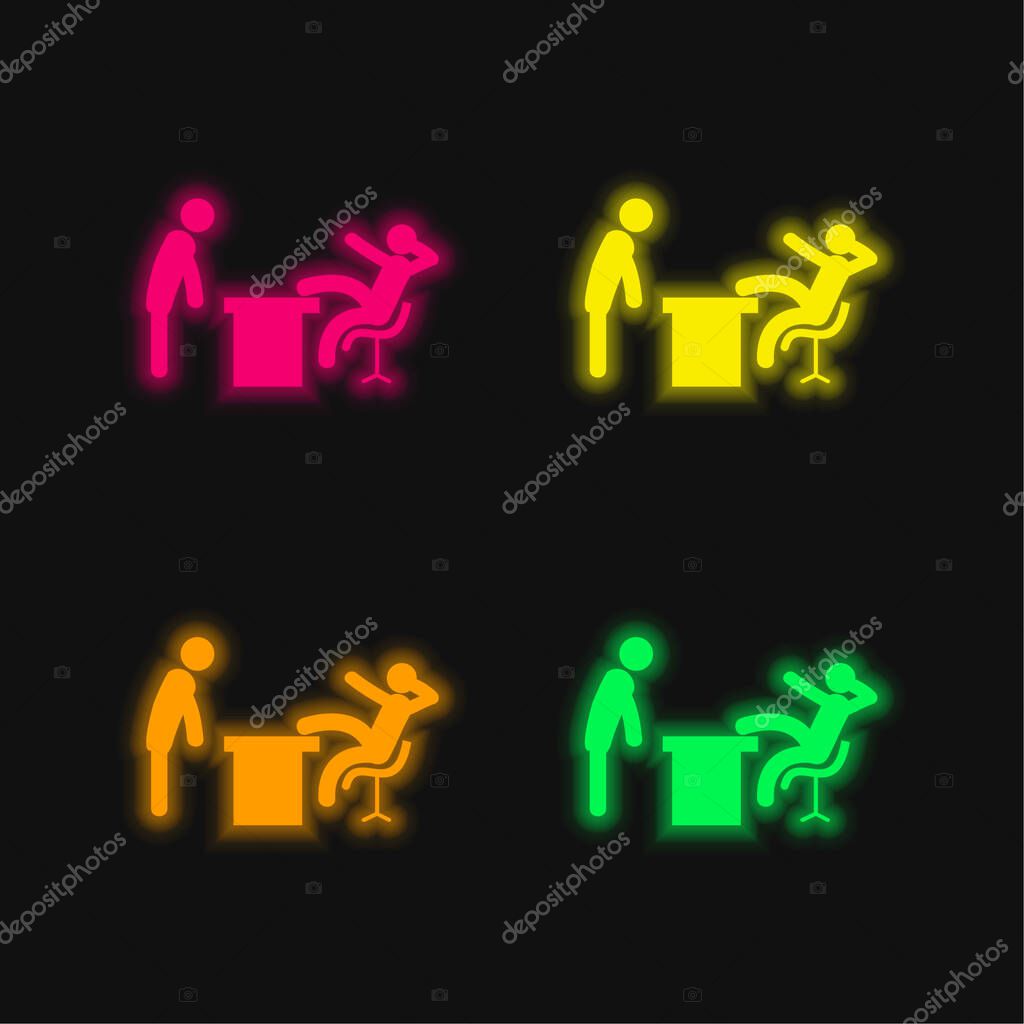 Boss Office four color glowing neon vector icon