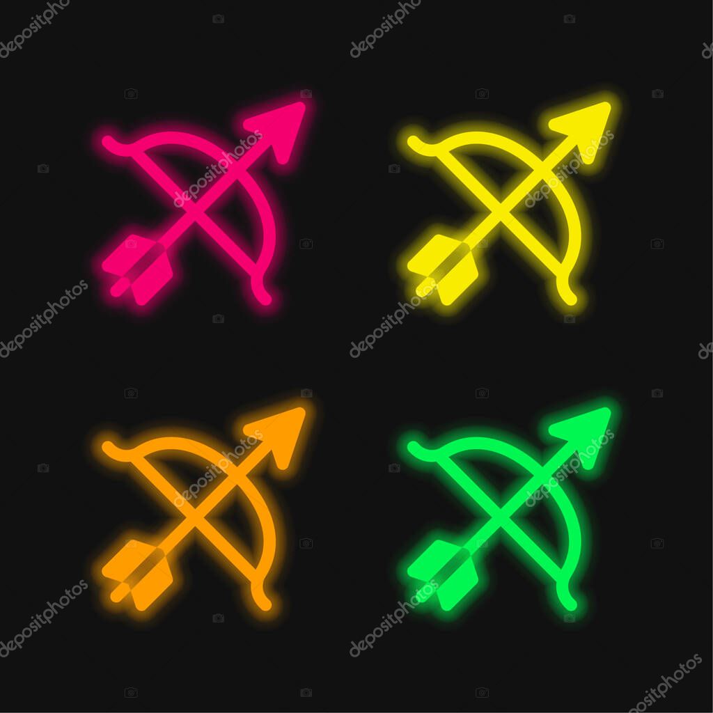 Archery four color glowing neon vector icon