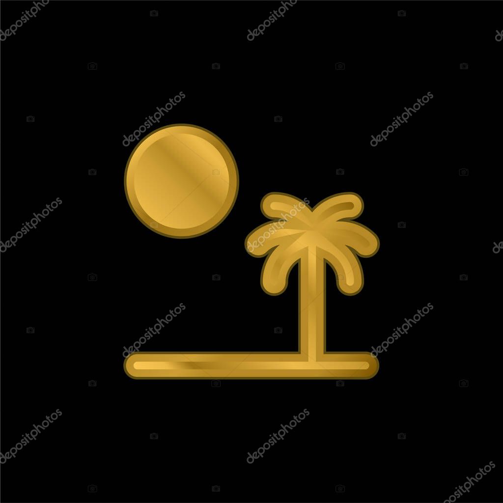 Beach gold plated metalic icon or logo vector