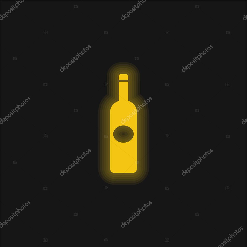 Bottle Dark Big Shape With Oval Label yellow glowing neon icon