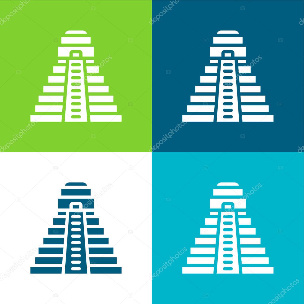 Aztec Pyramid Flat four color minimal icon set