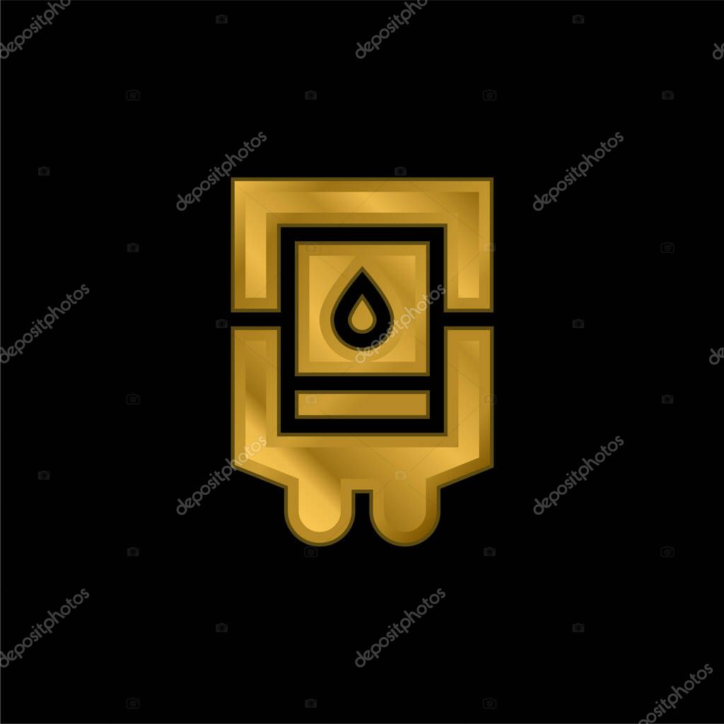 Blood Bag gold plated metalic icon or logo vector