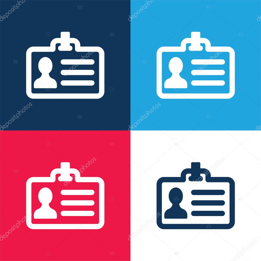 Big ID Card blue and red four color minimal icon set