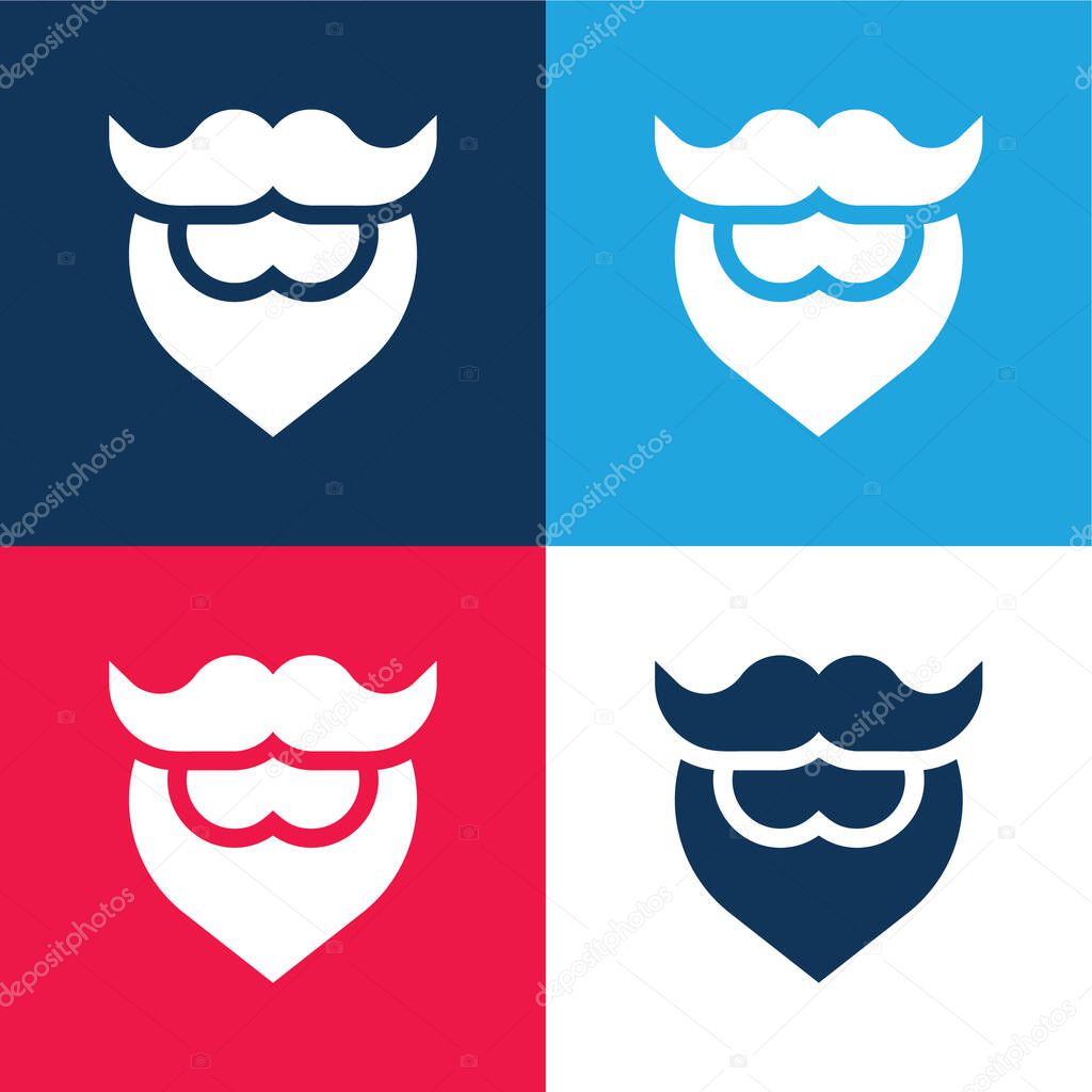 Beard blue and red four color minimal icon set