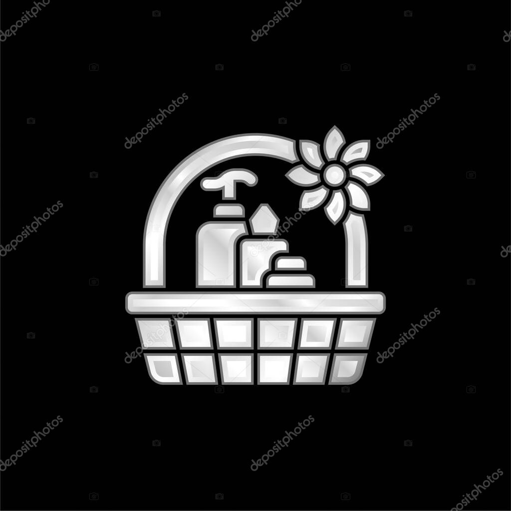 Basket silver plated metallic icon