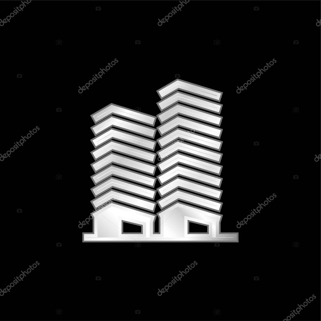 Apartments silver plated metallic icon
