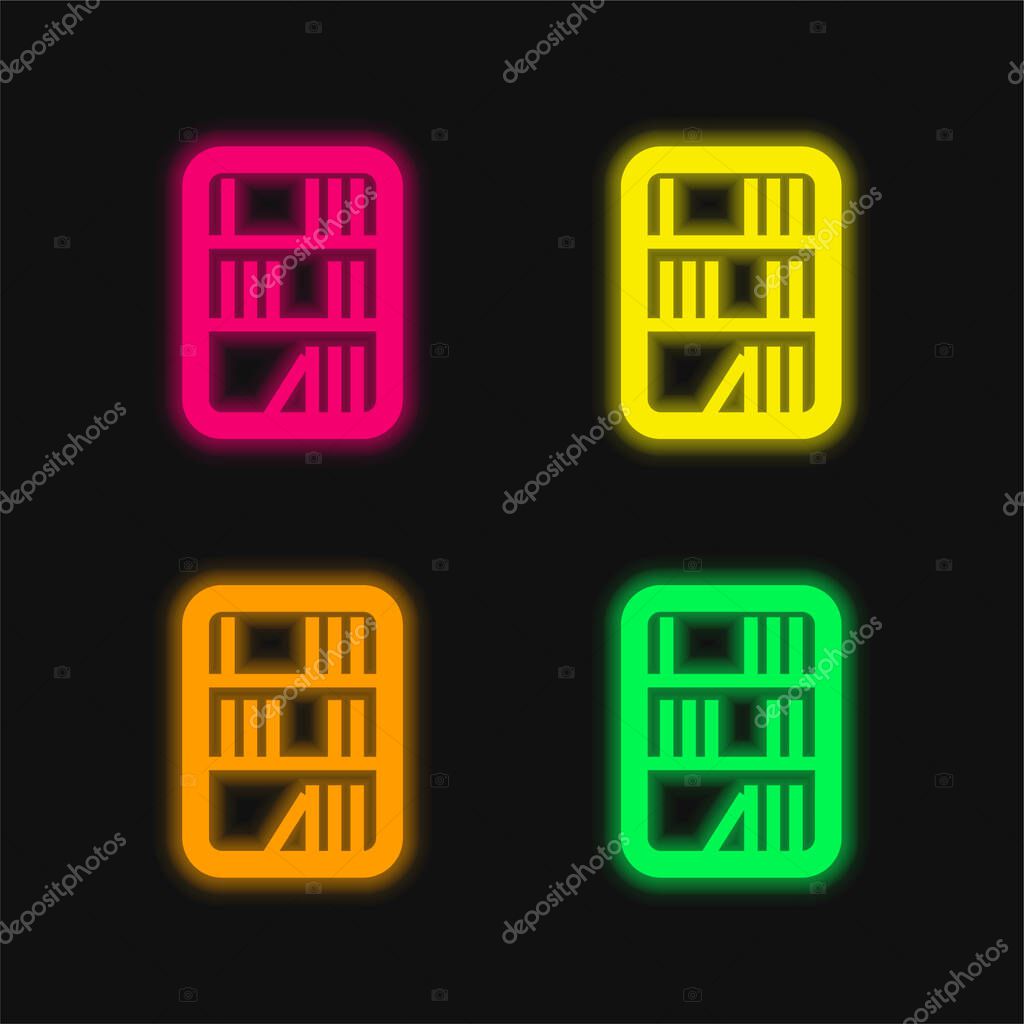 Books In A Library four color glowing neon vector icon