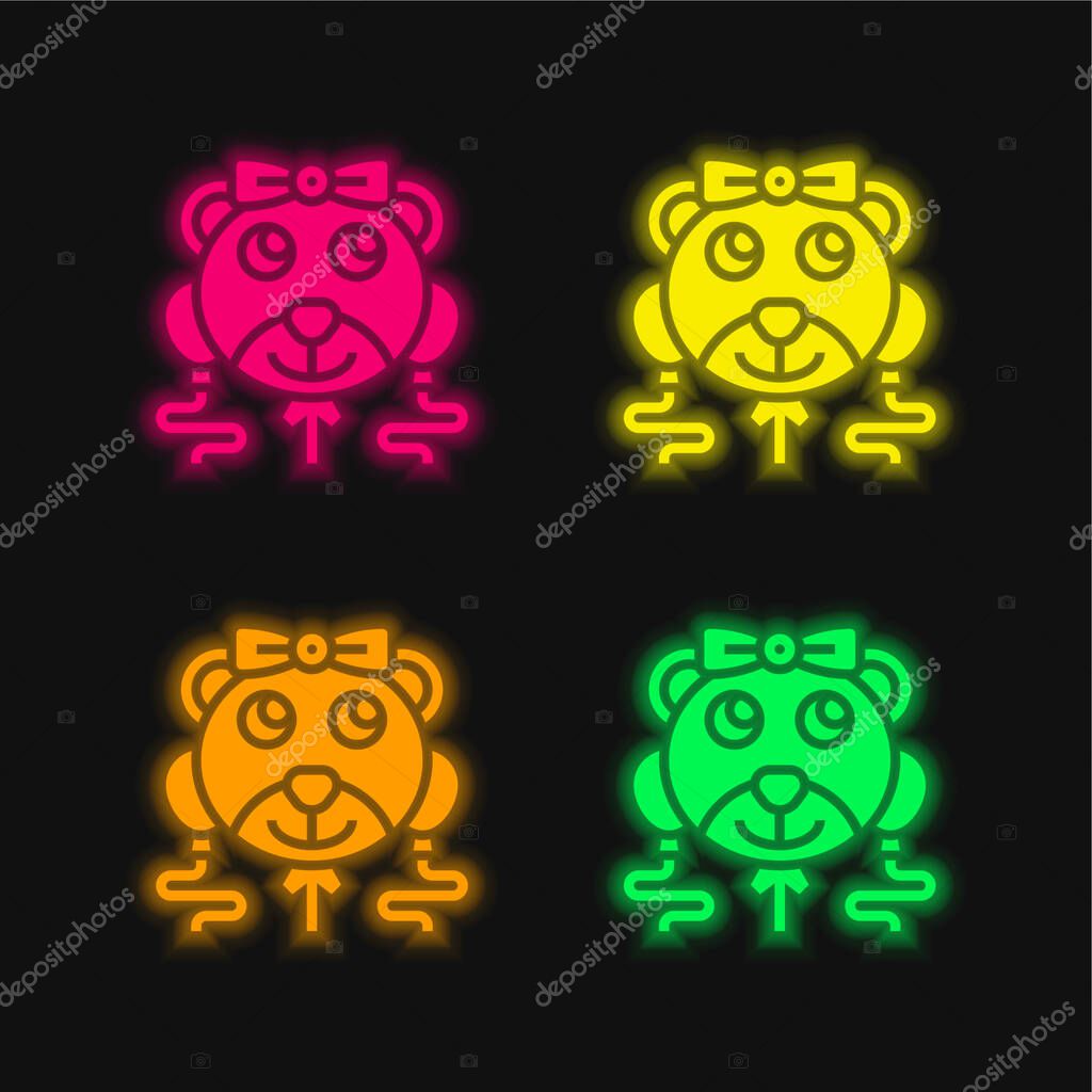 Balloons four color glowing neon vector icon