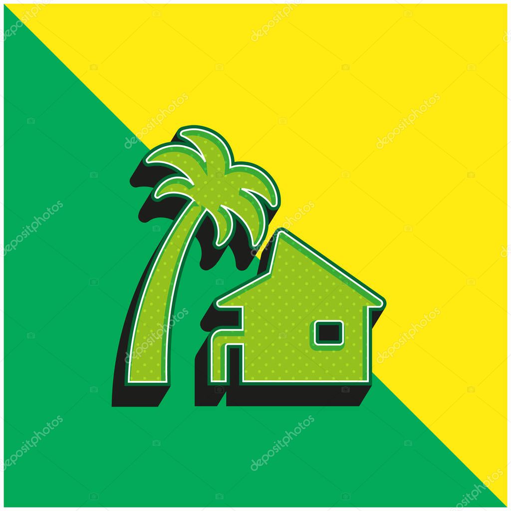 Beach House Green and yellow modern 3d vector icon logo