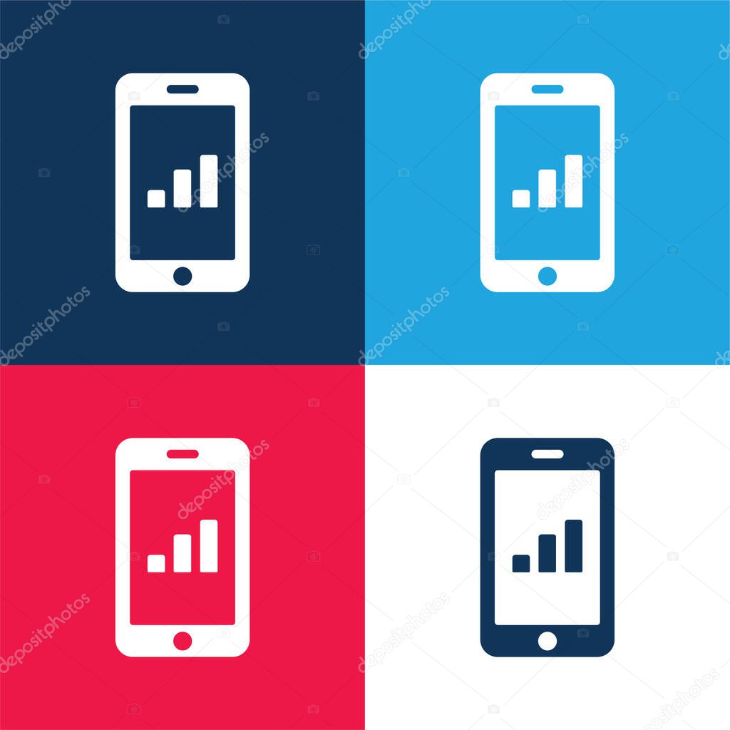 Bars Graphic On Tablet Screen blue and red four color minimal icon set