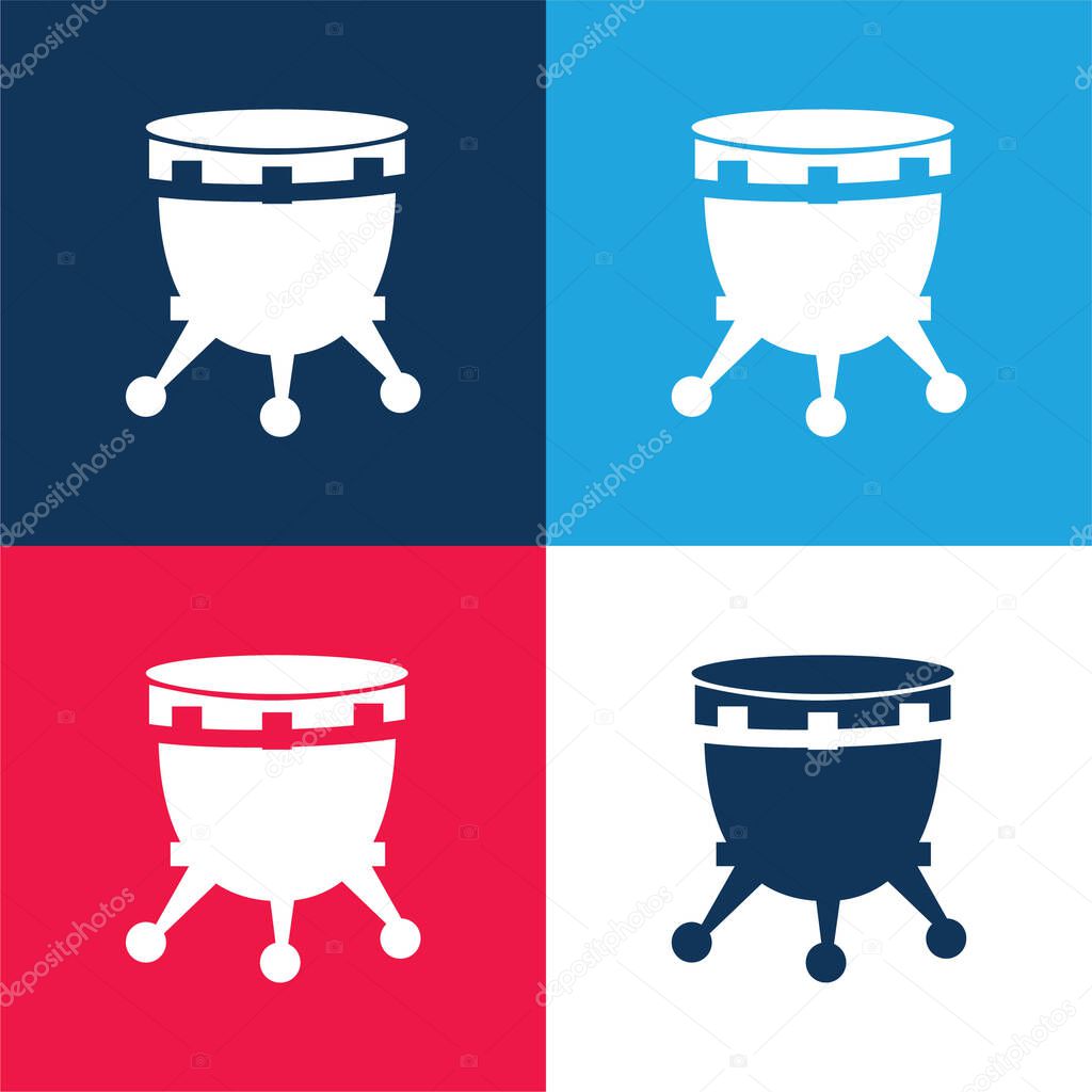 African Drum With Stand blue and red four color minimal icon set
