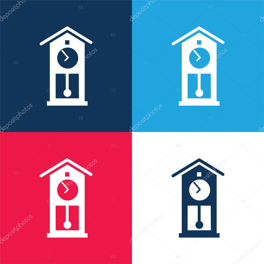 Antique Clock blue and red four color minimal icon set