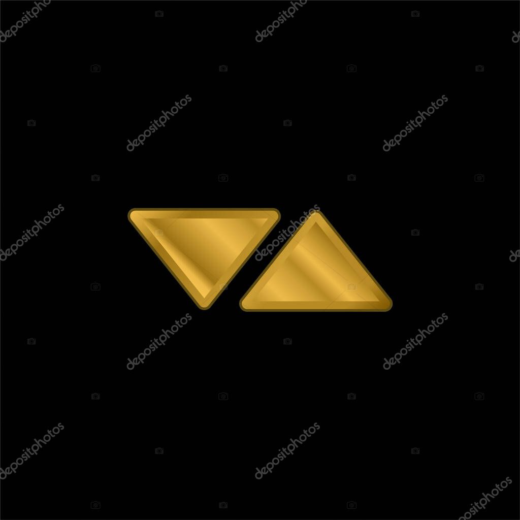 Arrows Triangles Pointing To Opposite Sides gold plated metalic icon or logo vector