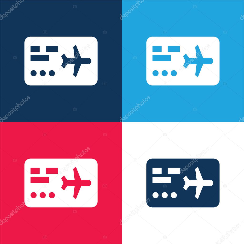 Boarding Pass blue and red four color minimal icon set