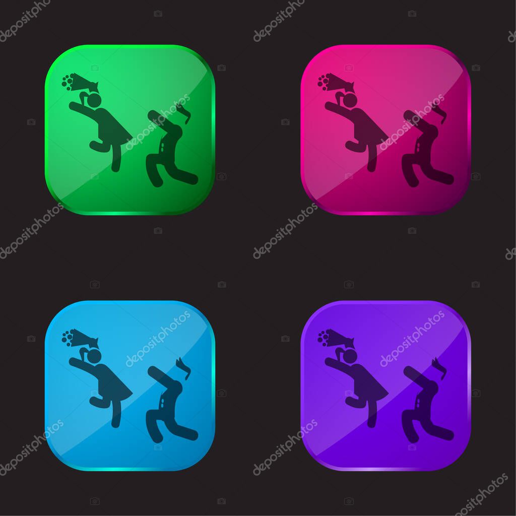 Boy Giving Flowers To His Girlfriend four color glass button icon