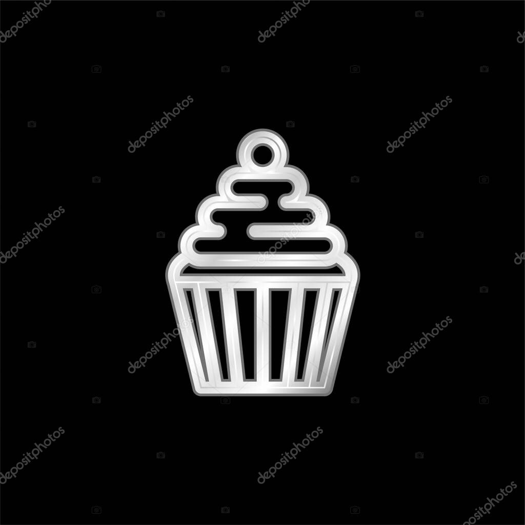 Big Cupcake With Cherry silver plated metallic icon