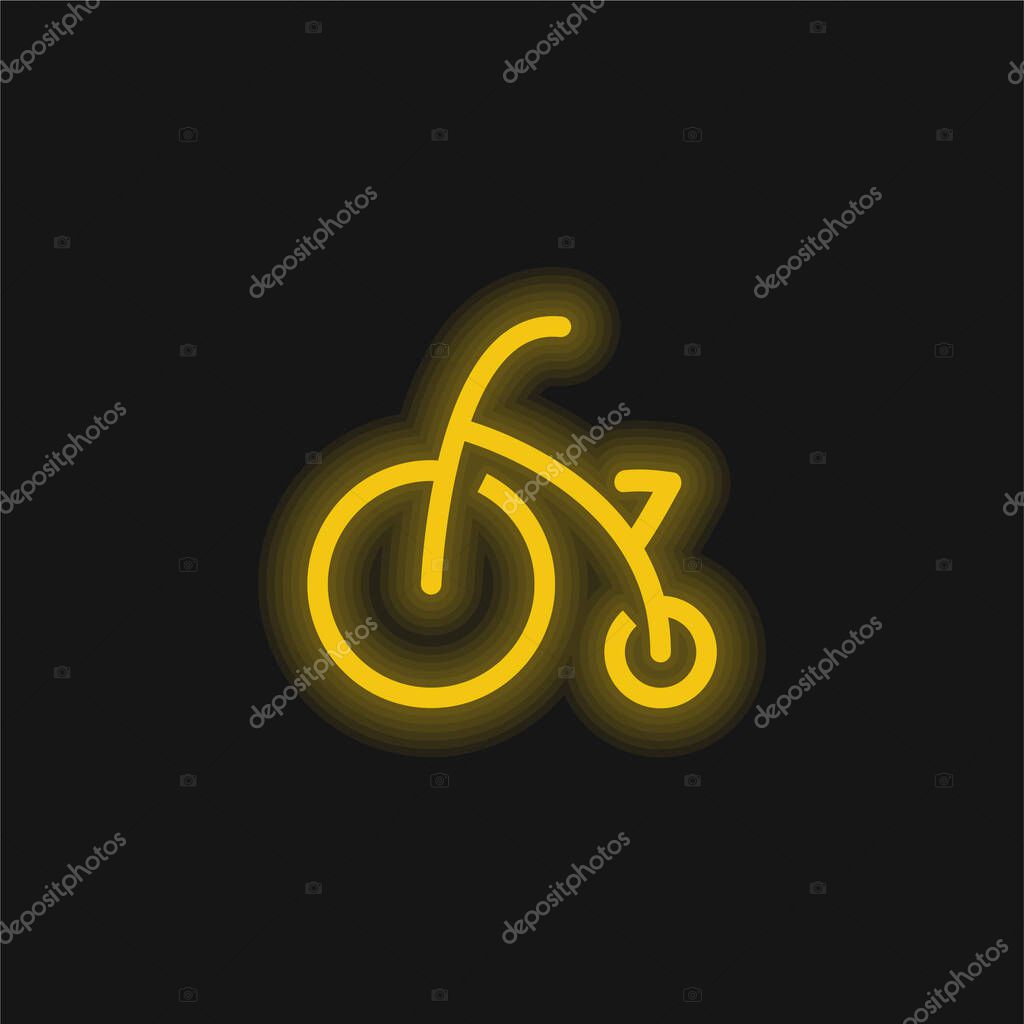 Baby Bike With Training Wheels yellow glowing neon icon