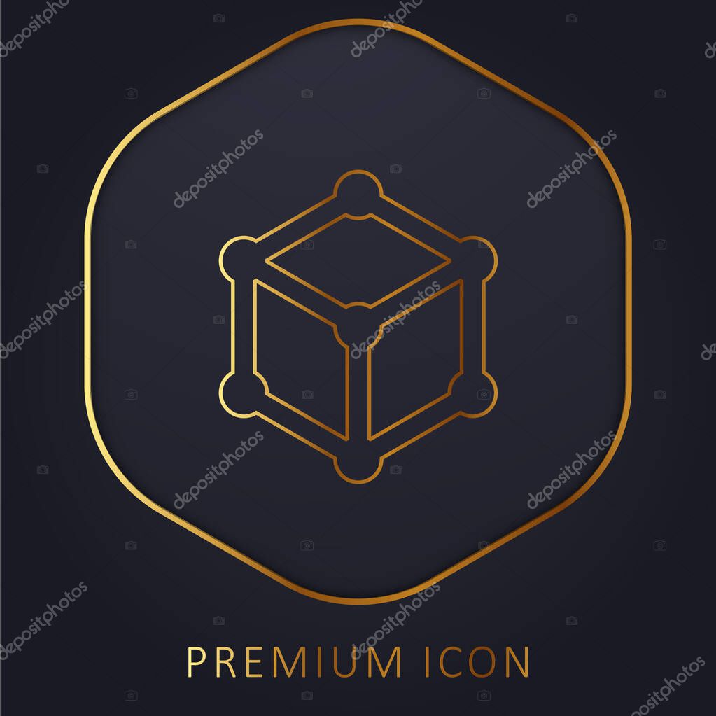3D Cube golden line premium logo or icon