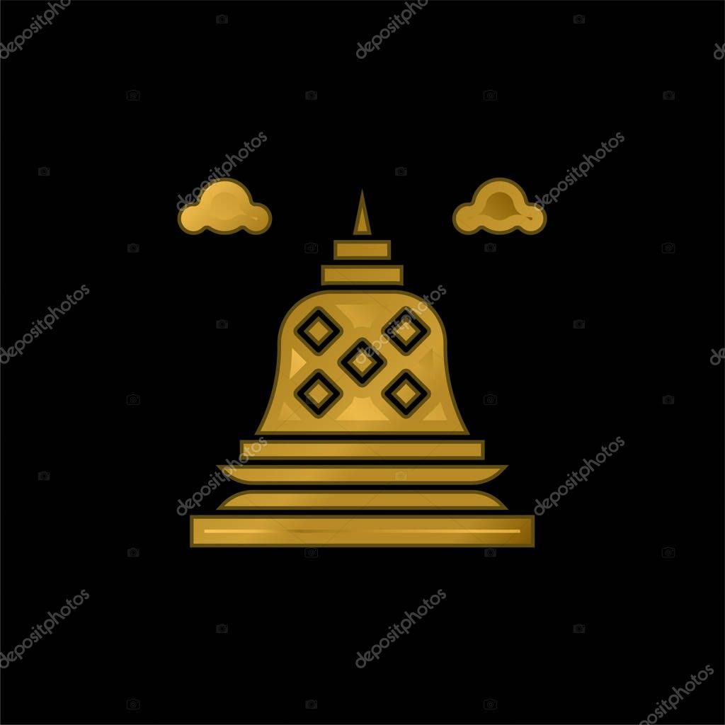 Borobudur gold plated metalic icon or logo vector