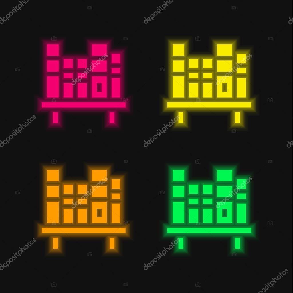 Books four color glowing neon vector icon