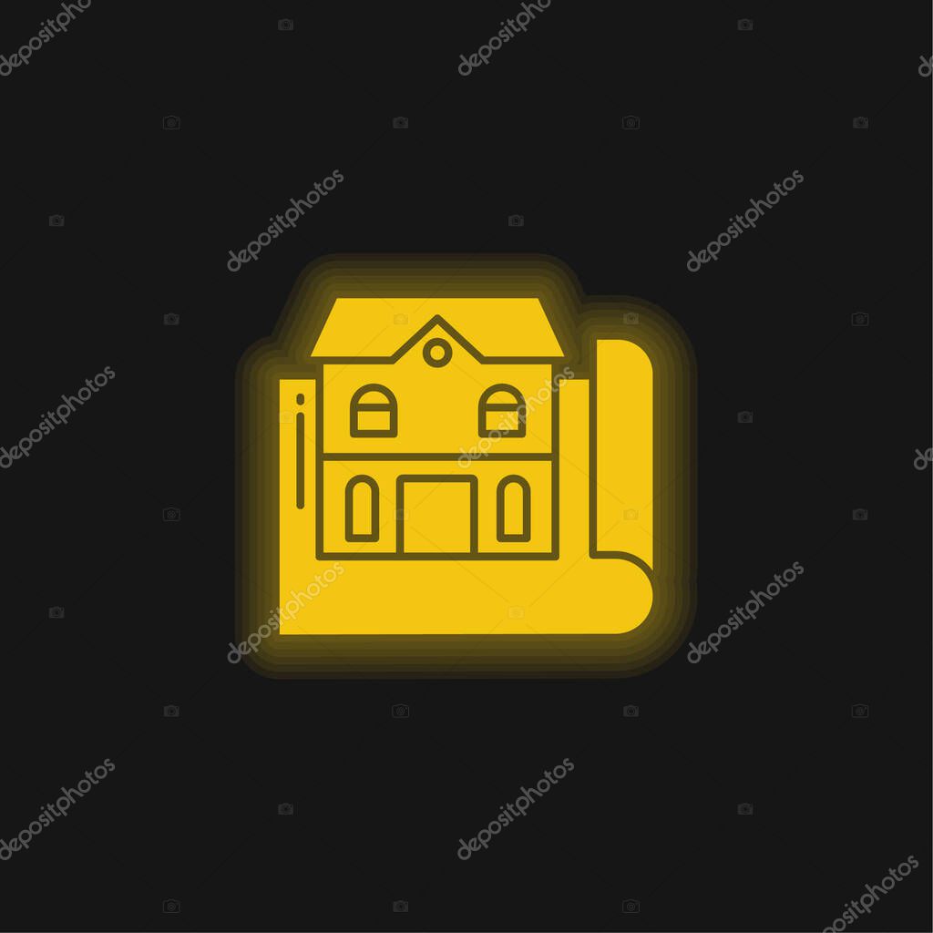 Blueprint yellow glowing neon icon