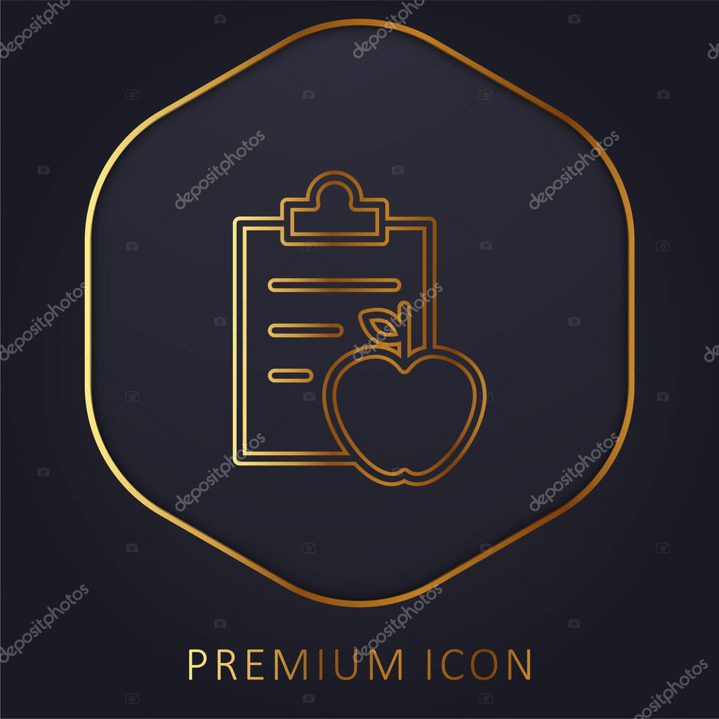 Apple And A Clipboard With Notes For Gymnast Diet Control golden line premium logo or icon