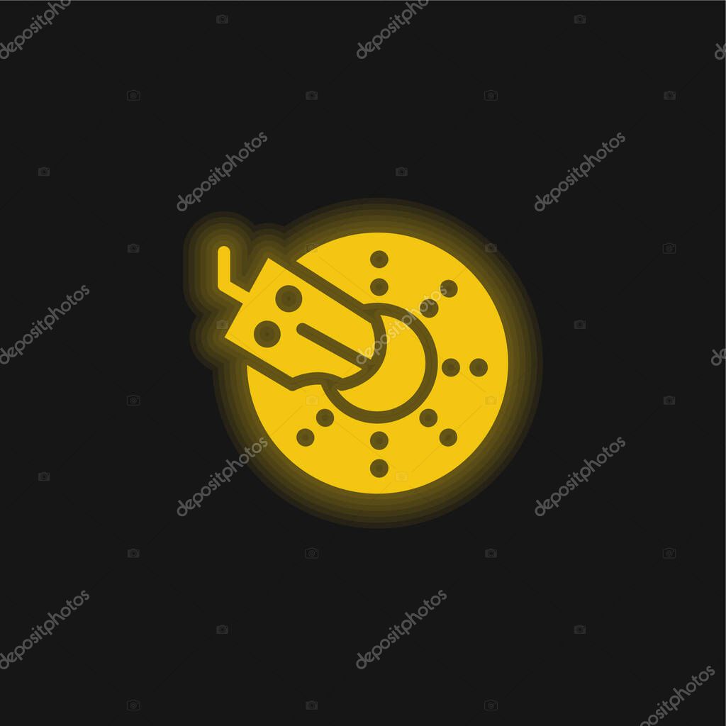 Brake yellow glowing neon icon