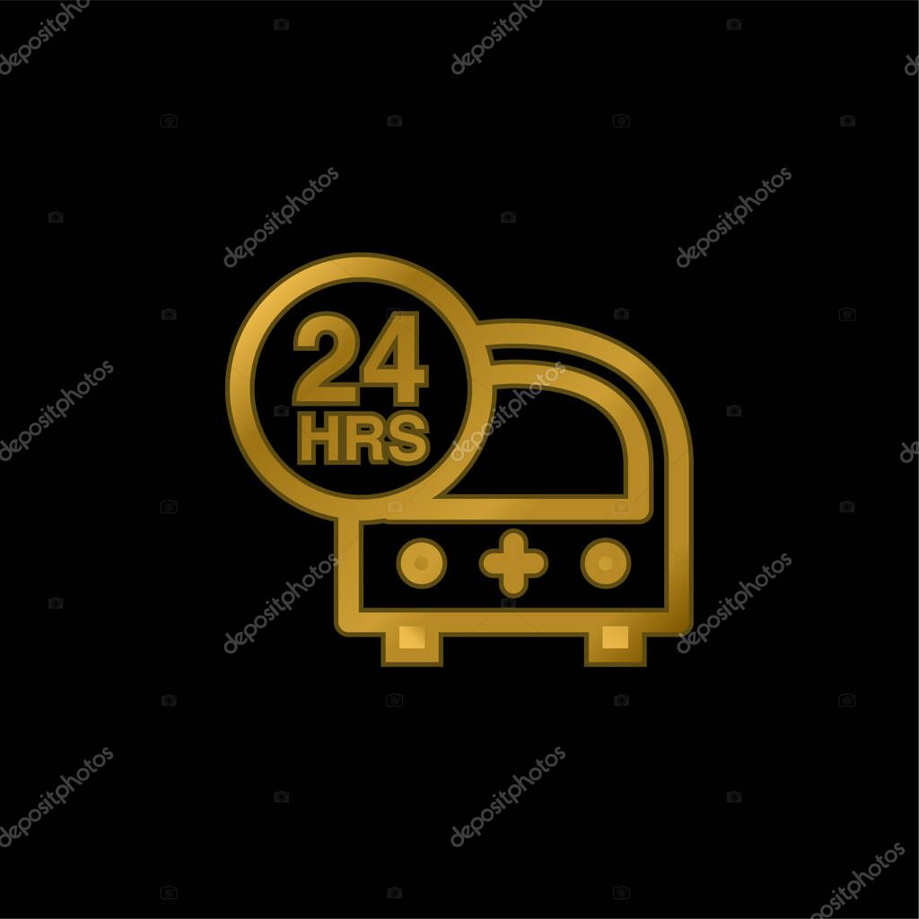 24 Hours Emergency Ambulance gold plated metalic icon or logo vector