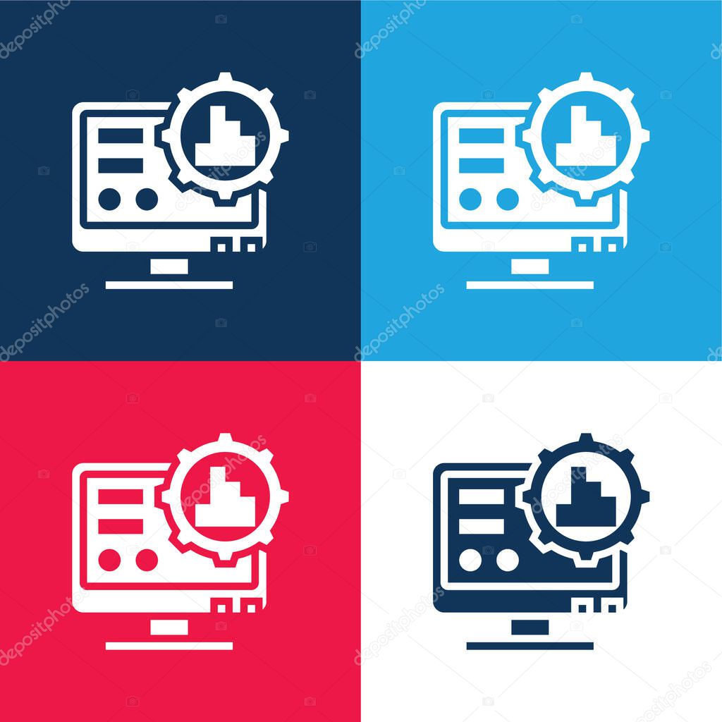 Big Data blue and red four color minimal icon set