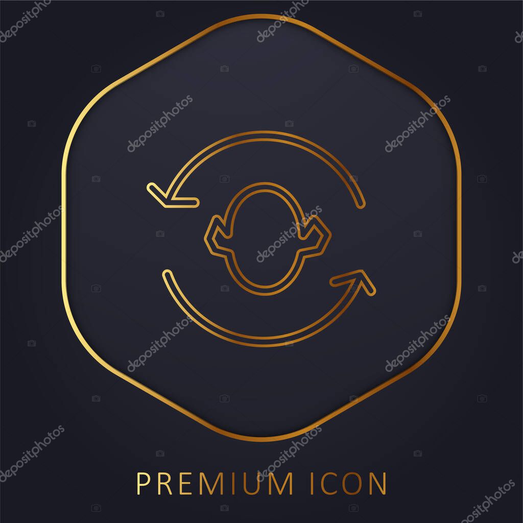Arrows Couple Around A Head Silhouette golden line premium logo or icon
