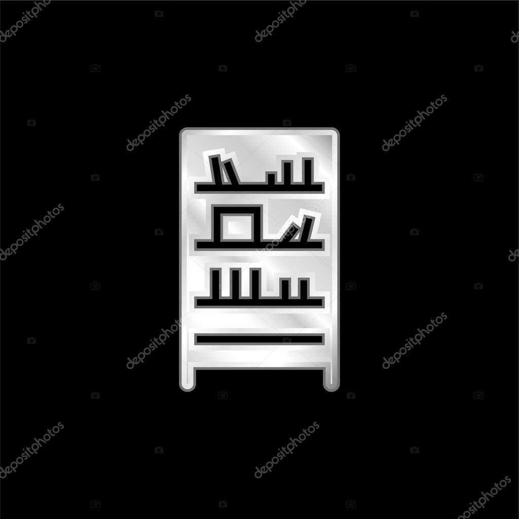 Bookshelf silver plated metallic icon