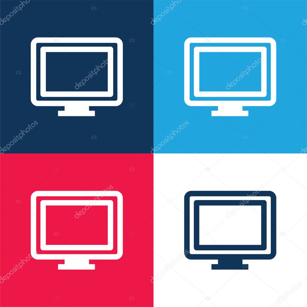 Big Computer Monitor blue and red four color minimal icon set