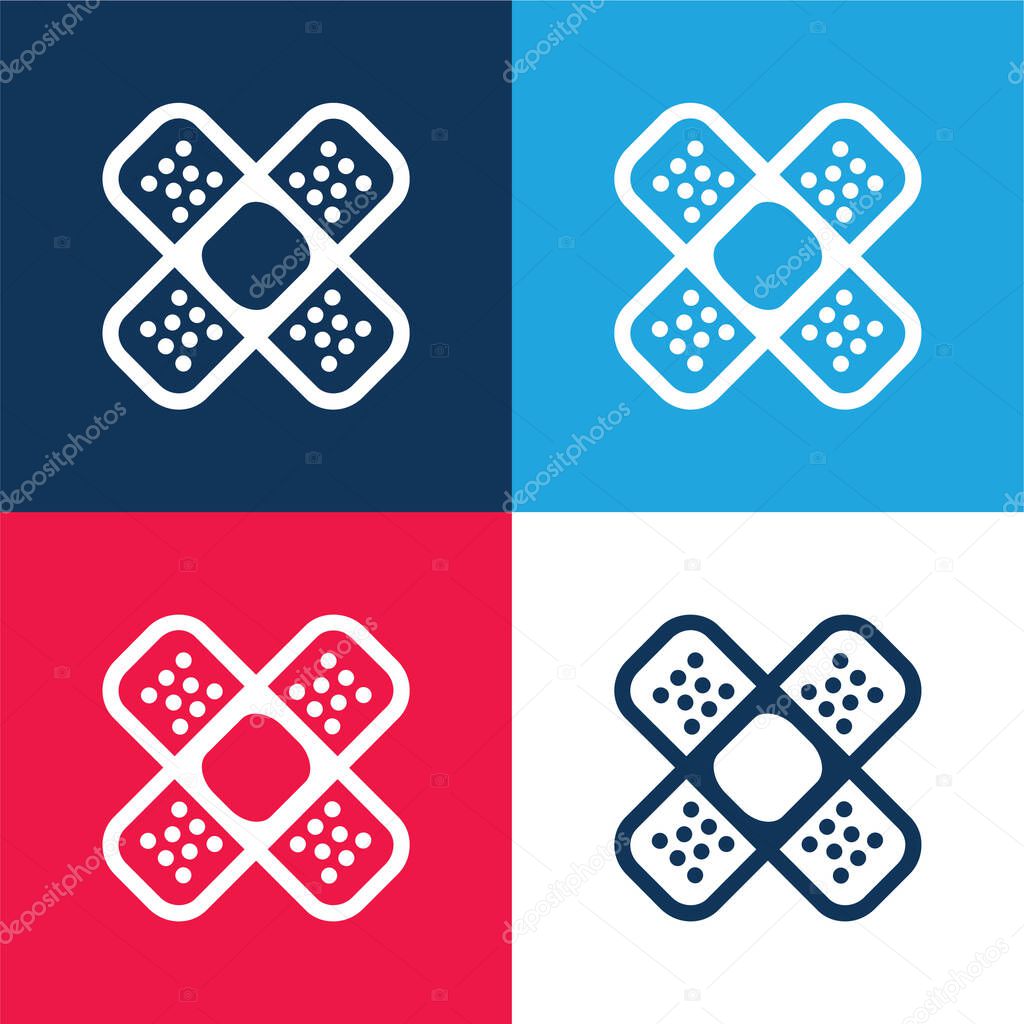 Band Aids Cross blue and red four color minimal icon set