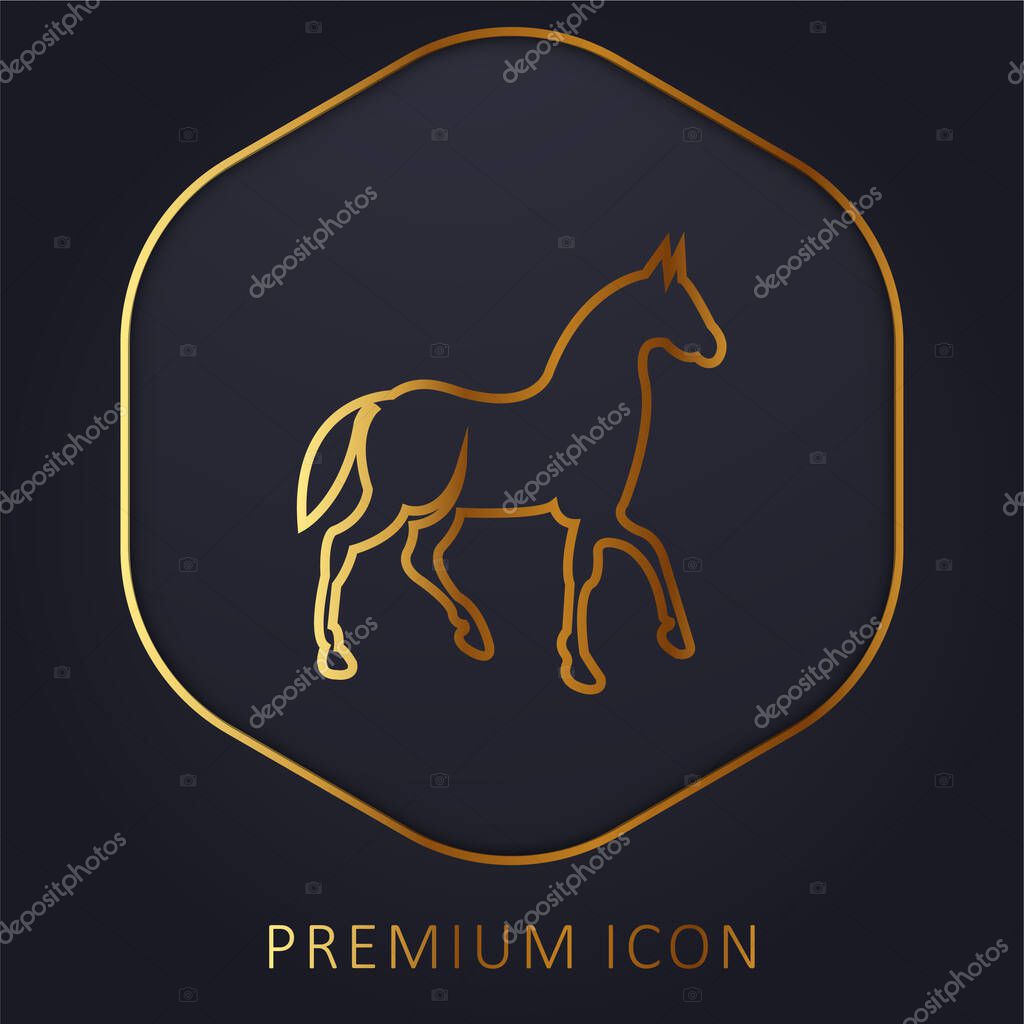 Black Race Horse On Walking Pose Side View golden line premium logo or icon