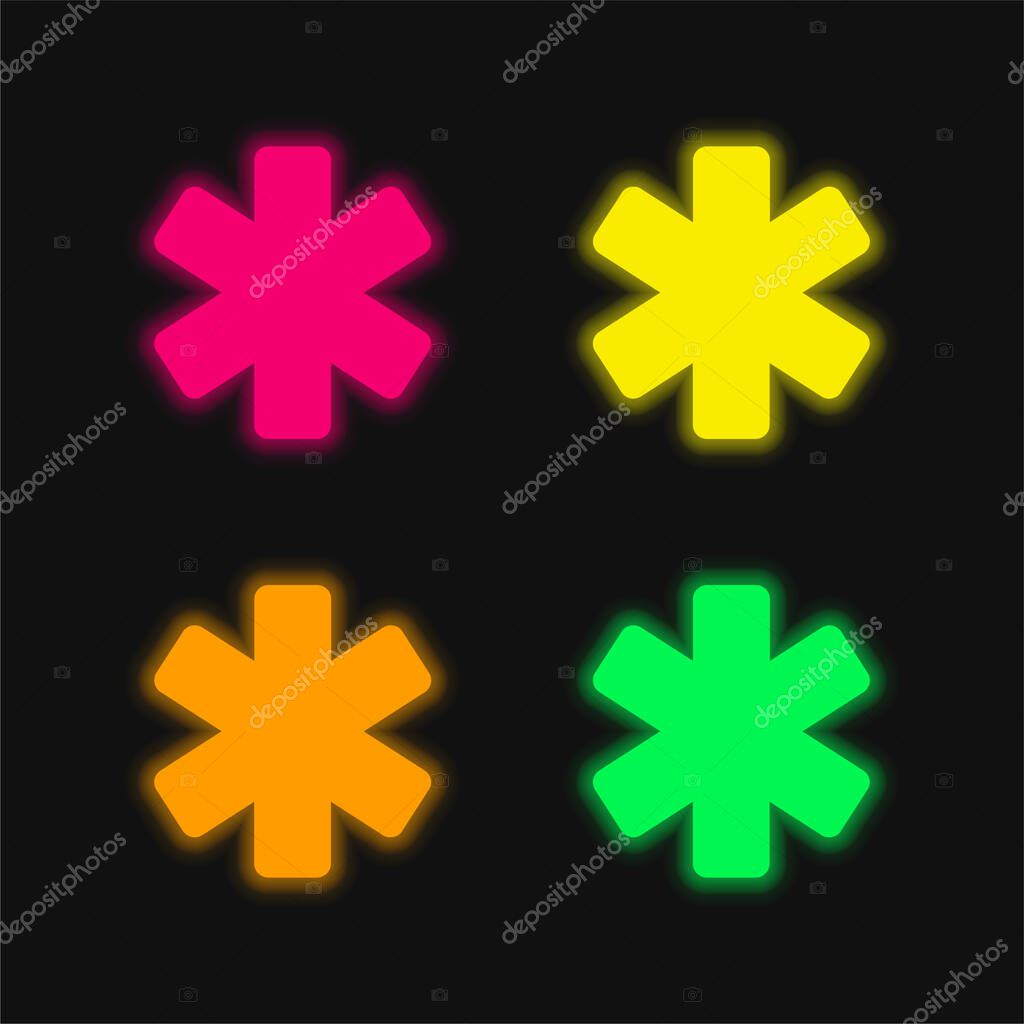 Asterisk four color glowing neon vector icon