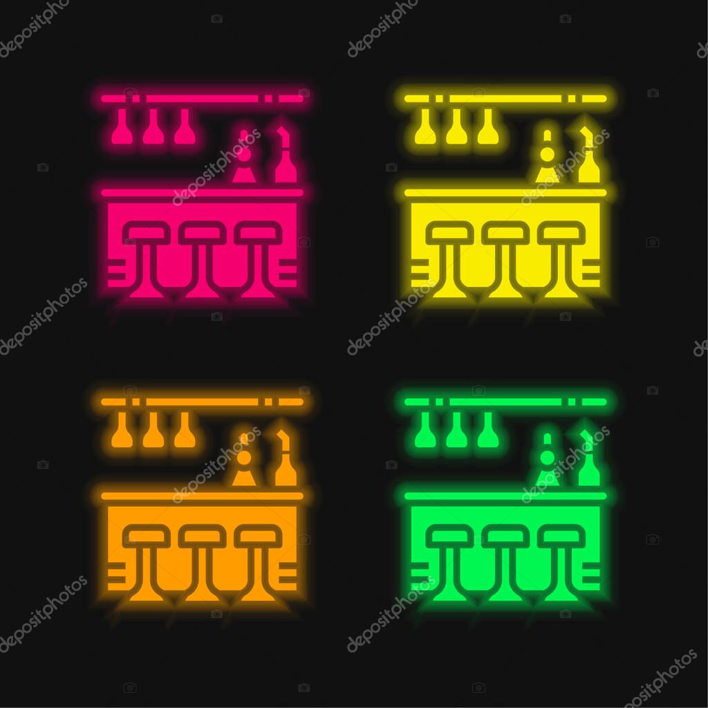 Bar Counter four color glowing neon vector icon