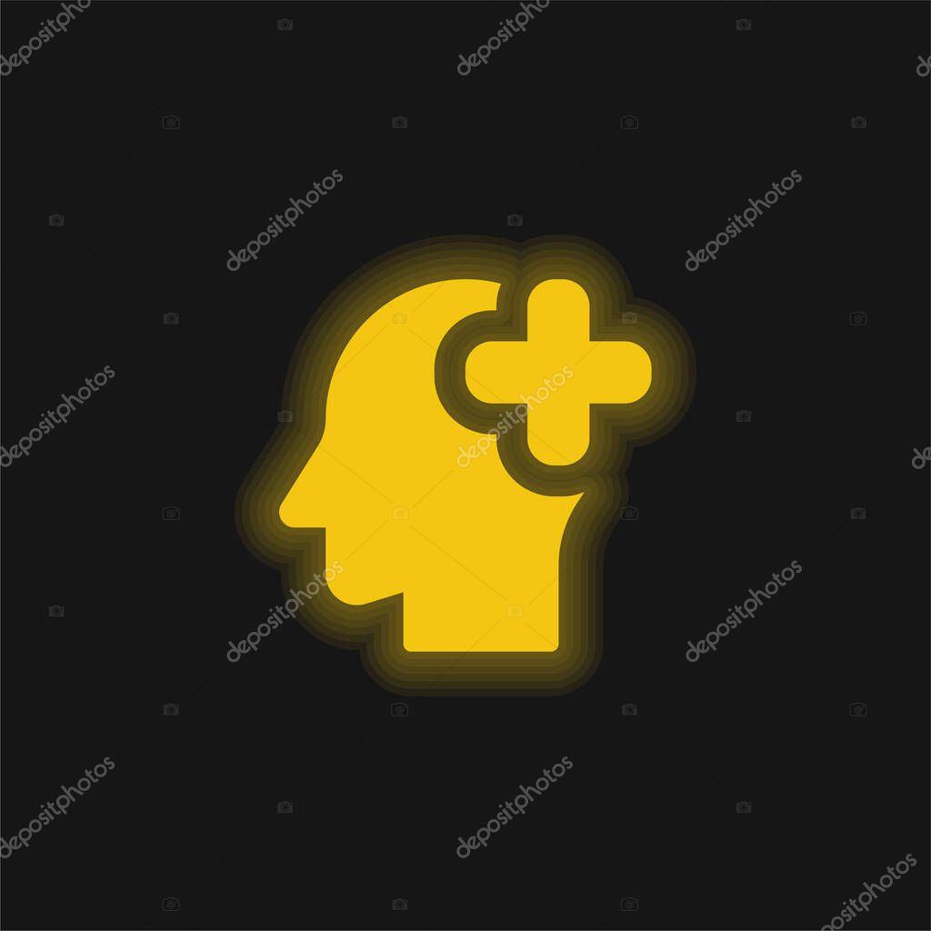 Brain Organ yellow glowing neon icon