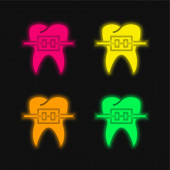 Braces four color glowing neon vector icon