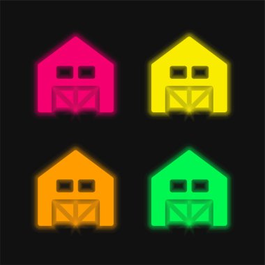 Barn dört renk parlayan neon vektör simgesi