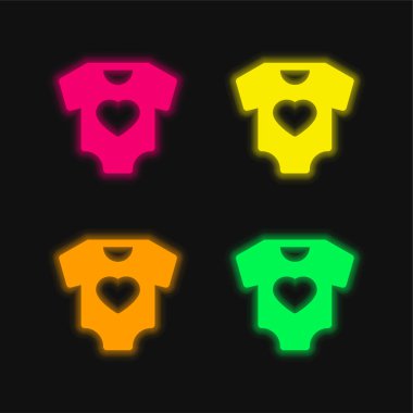 Baby Clothes four color glowing neon vector icon clipart